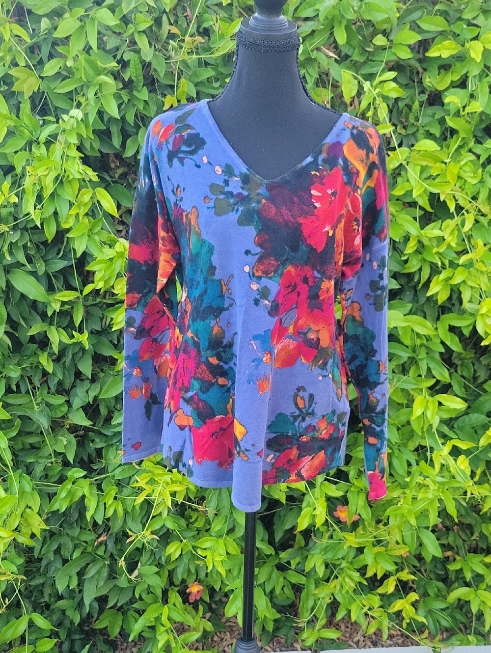 Soft Surroundings Multicolor Floral Long Sleeve Knit Top Sz M